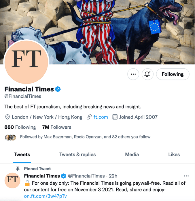 The Financial Times' Twitter profile